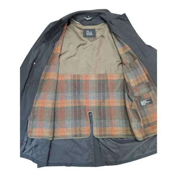 Jos A Bank Wool Removable Plaid Lining Black Trench Coat Mens 42R Classic Goth - Picture 7 of 7